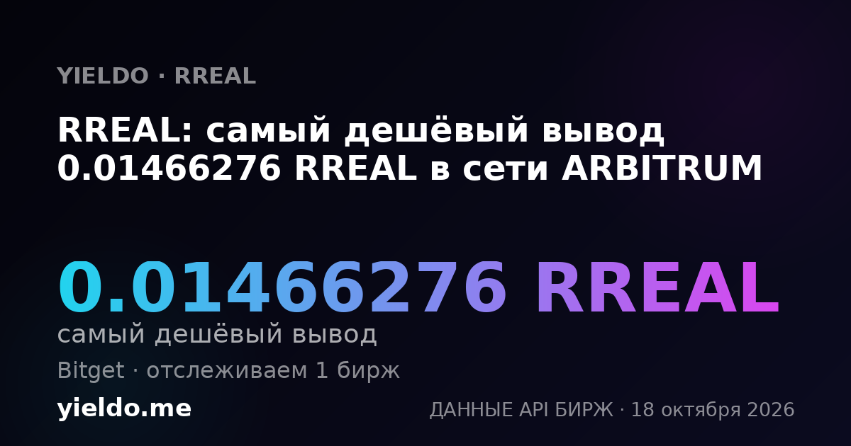 RREAL: самый дешёвый вывод 0.01466276 RREAL в сети ARBITRUM