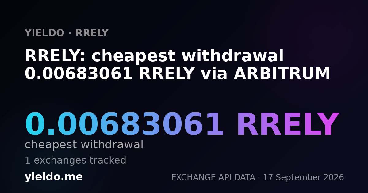 RRELY: cheapest withdrawal 0.00666667 RRELY via ARBITRUM