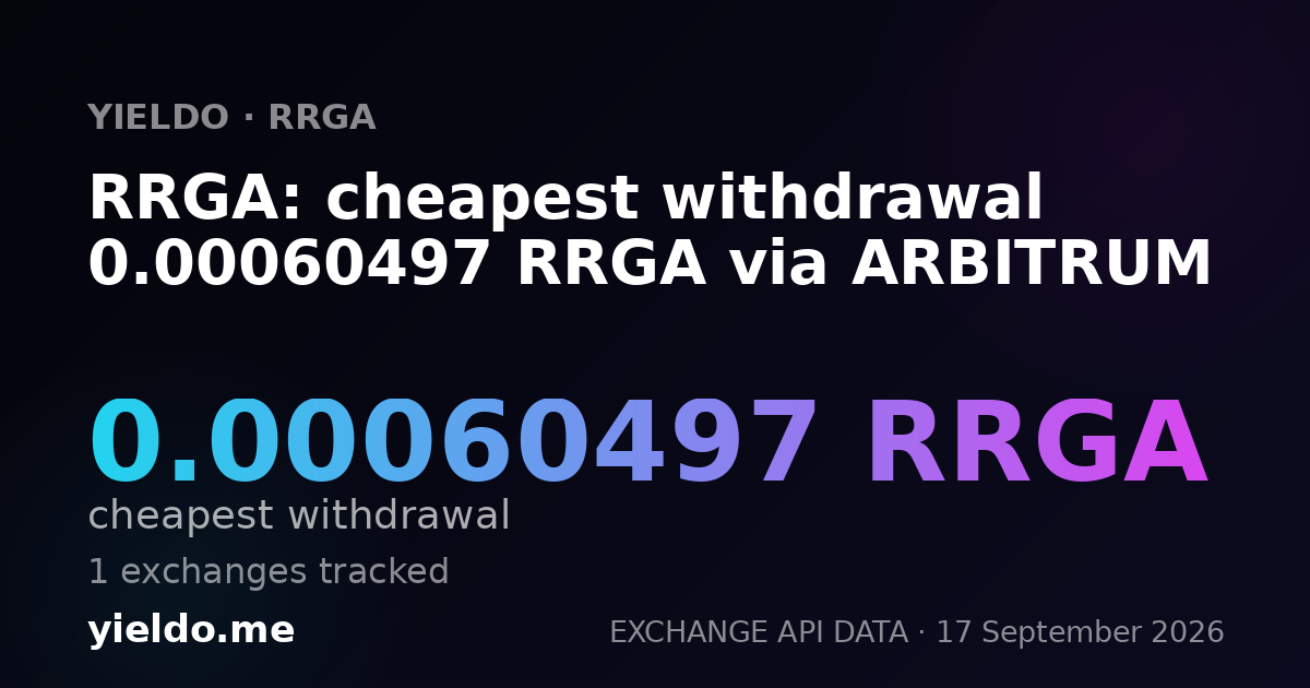 RRGA: cheapest withdrawal 0.00060497 RRGA via ARBITRUM