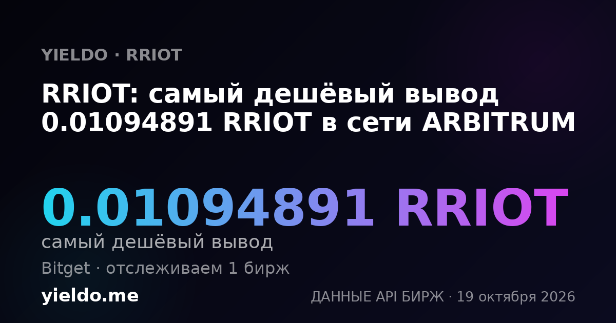 RRIOT: самый дешёвый вывод 0.01094891 RRIOT в сети ARBITRUM