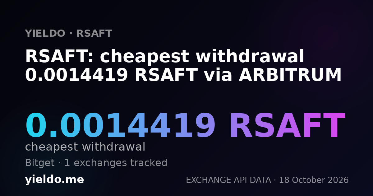 RSAFT: cheapest withdrawal 0.0014419 RSAFT via ARBITRUM