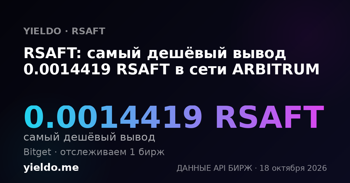 RSAFT: самый дешёвый вывод 0.0014419 RSAFT в сети ARBITRUM
