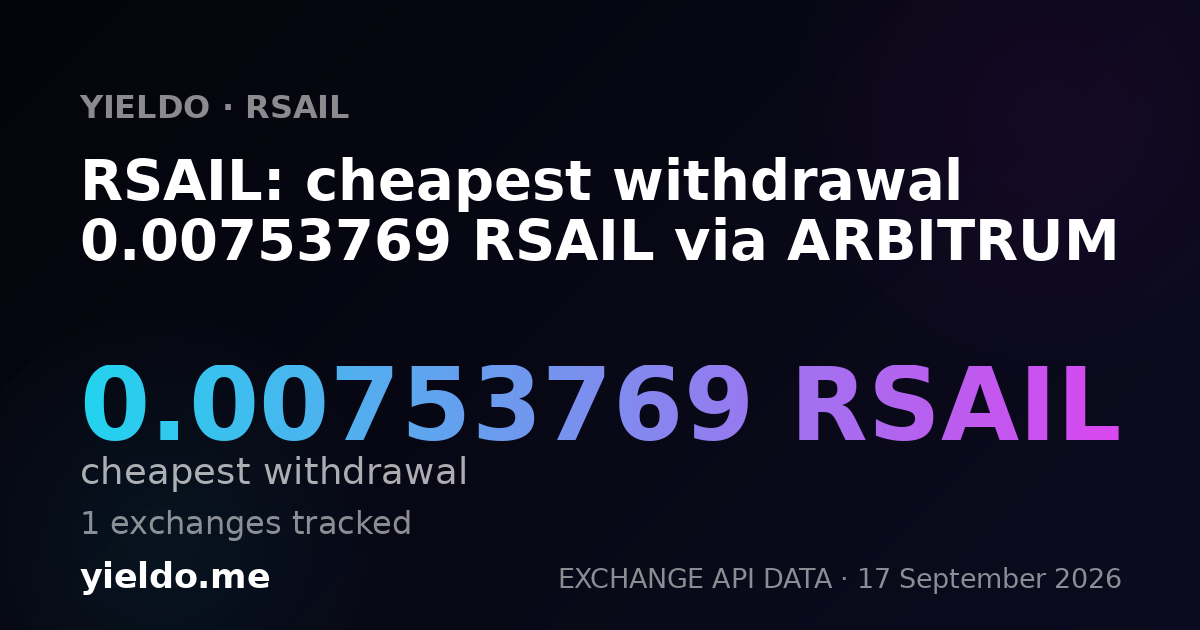 RSAIL: cheapest withdrawal 0.00735295 RSAIL via ARBITRUM