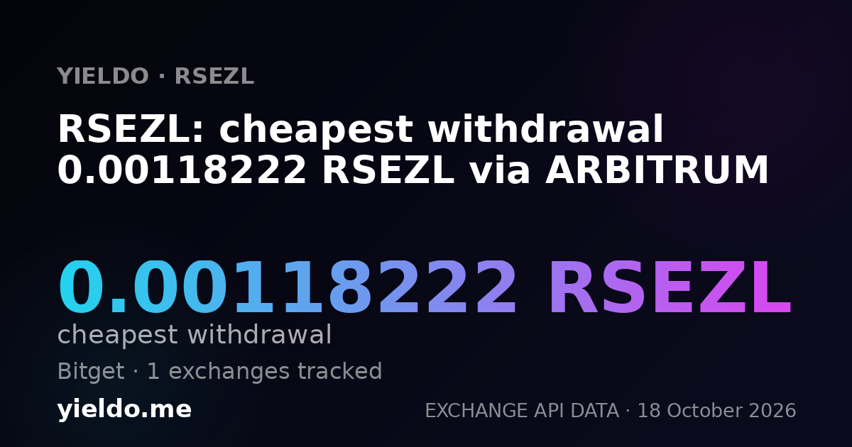 RSEZL: cheapest withdrawal 0.00118222 RSEZL via ARBITRUM