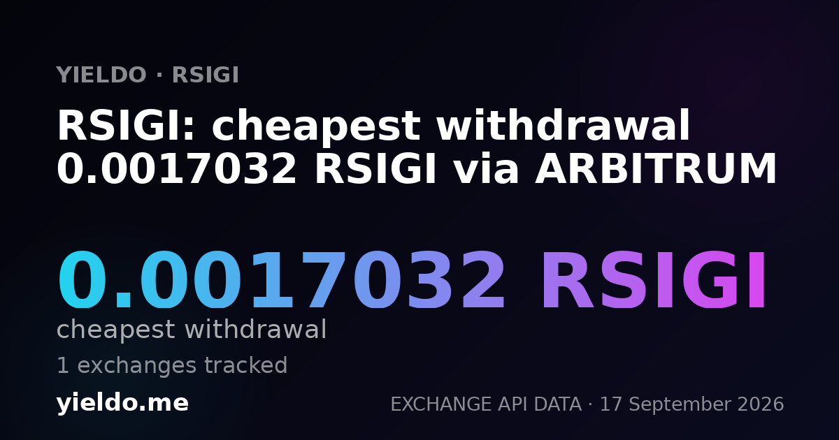 RSIGI: cheapest withdrawal 0.00169435 RSIGI via ARBITRUM
