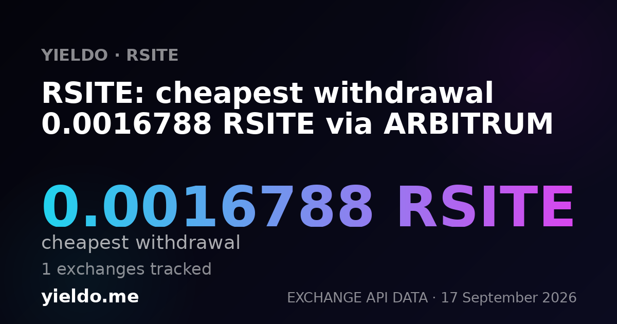 RSITE: cheapest withdrawal 0.00169492 RSITE via ARBITRUM