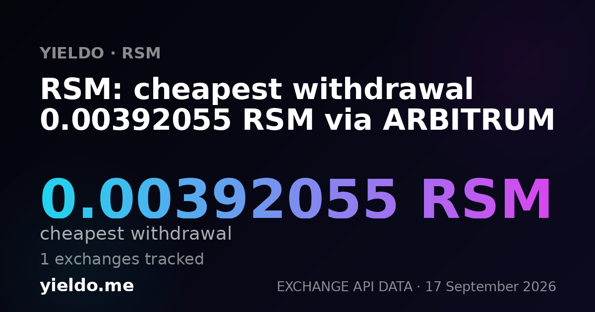 RSM: cheapest withdrawal 0.00392055 RSM via ARBITRUM
