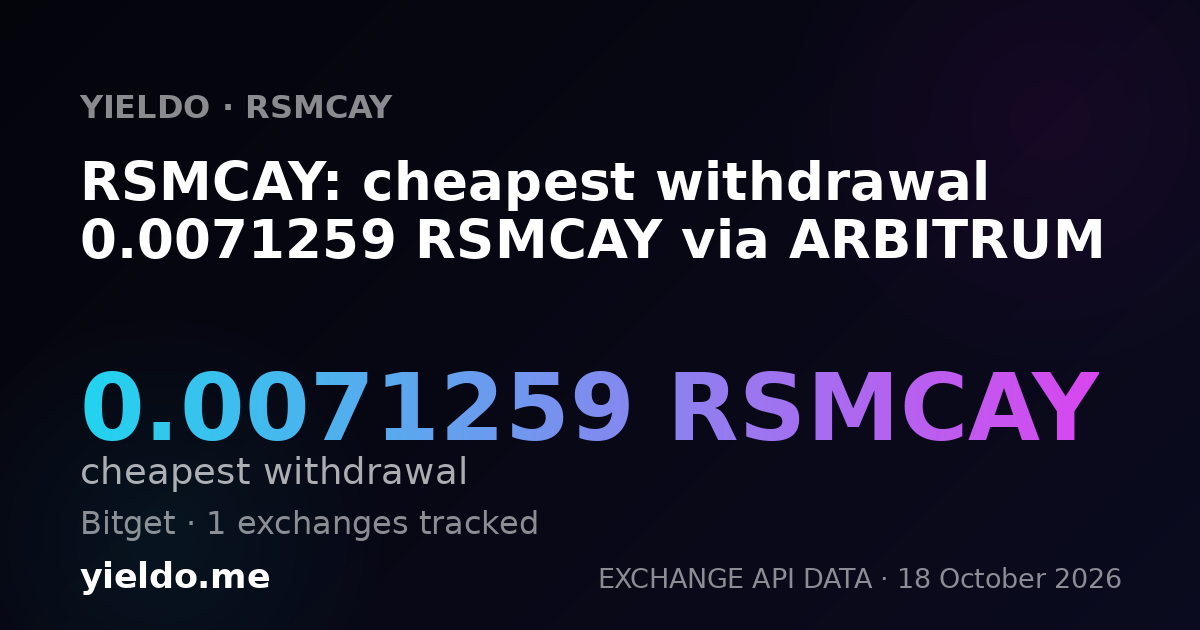 RSMCAY: cheapest withdrawal 0.0071259 RSMCAY via ARBITRUM