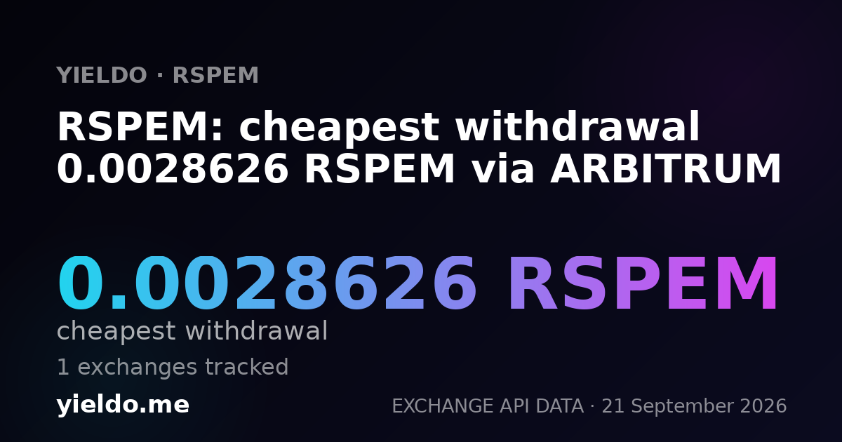 RSPEM: cheapest withdrawal 0.0028626 RSPEM via ARBITRUM