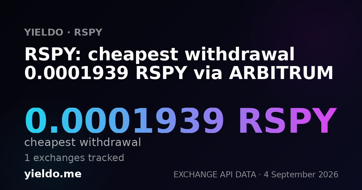 RSPY: cheapest withdrawal 0.00019394 RSPY via ARBITRUM