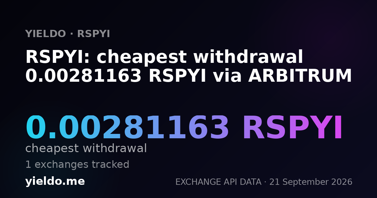 RSPYI: cheapest withdrawal 0.00281902 RSPYI via ARBITRUM