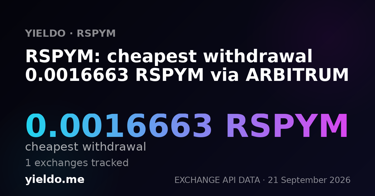 RSPYM: cheapest withdrawal 0.0016663 RSPYM via ARBITRUM