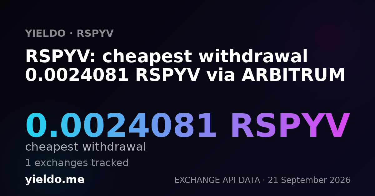 RSPYV: cheapest withdrawal 0.0024081 RSPYV via ARBITRUM