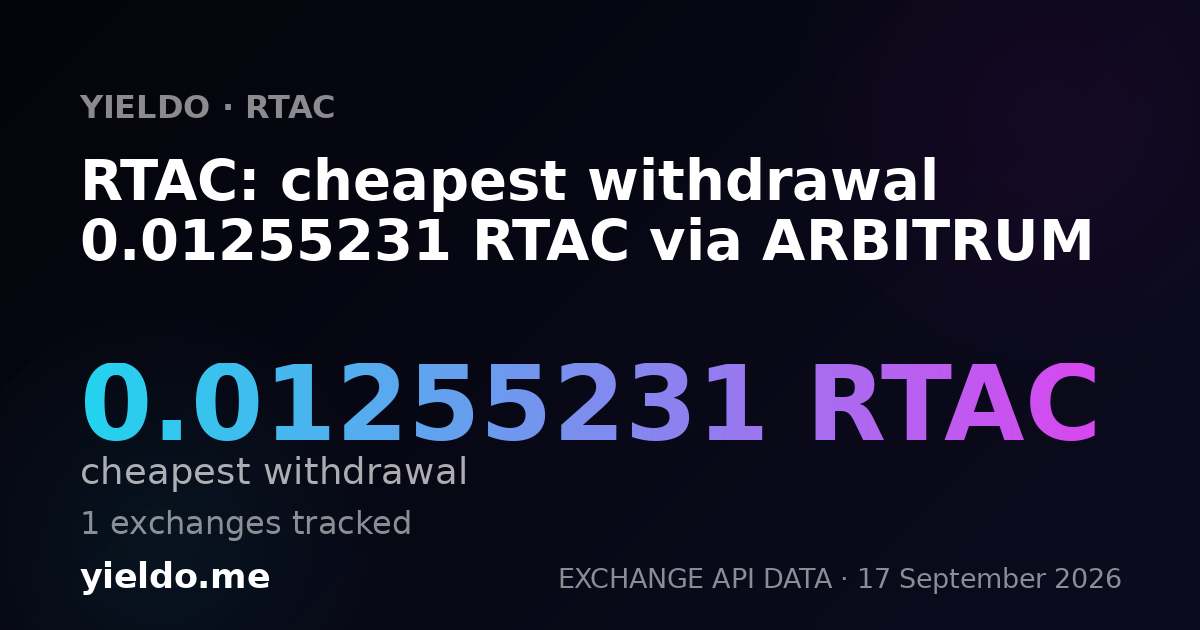 RTAC: cheapest withdrawal 0.01255231 RTAC via ARBITRUM