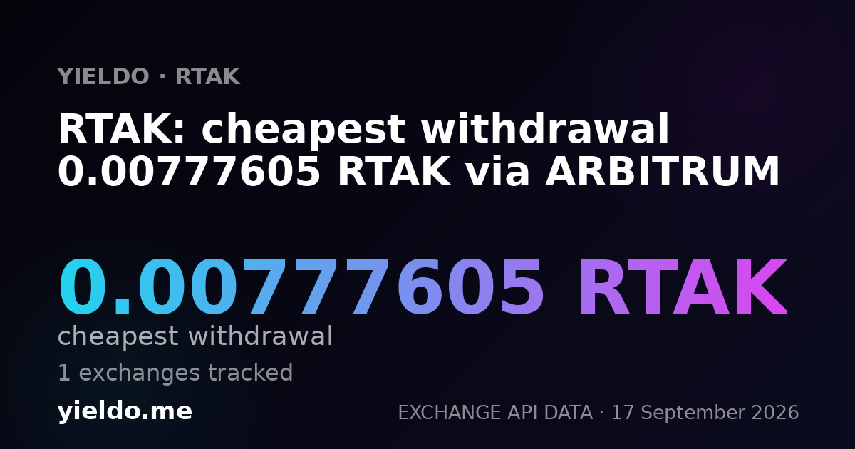 RTAK: cheapest withdrawal 0.00777605 RTAK via ARBITRUM