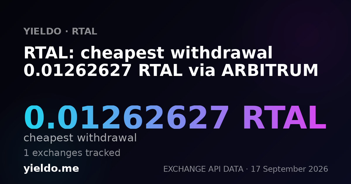 RTAL: cheapest withdrawal 0.01262627 RTAL via ARBITRUM