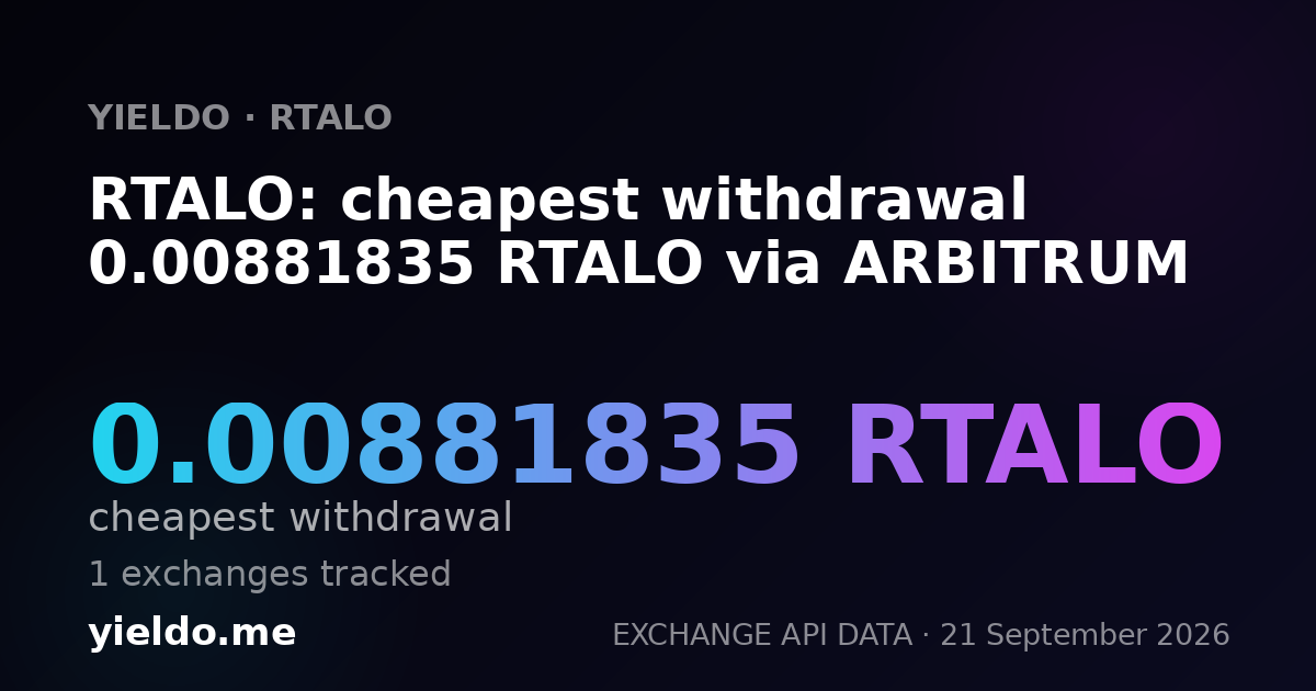 RTALO: cheapest withdrawal 0.00881835 RTALO via ARBITRUM