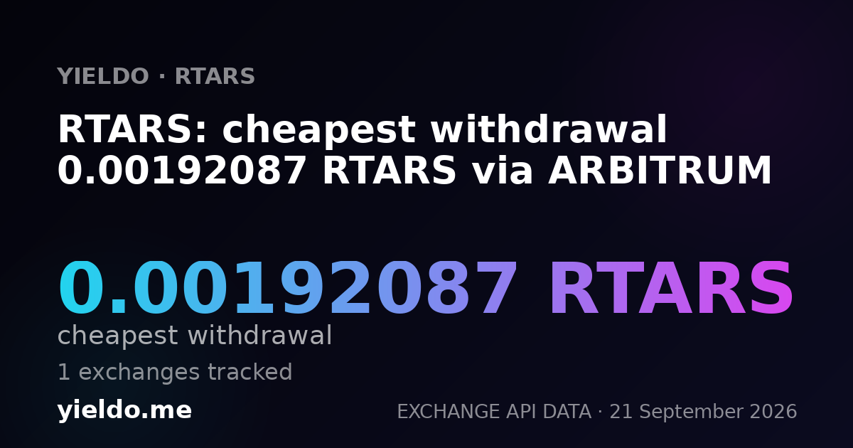 RTARS: cheapest withdrawal 0.00192087 RTARS via ARBITRUM