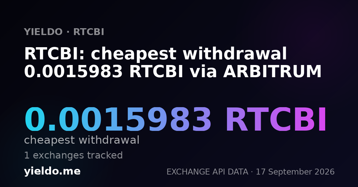 RTCBI: cheapest withdrawal 0.0015983 RTCBI via ARBITRUM