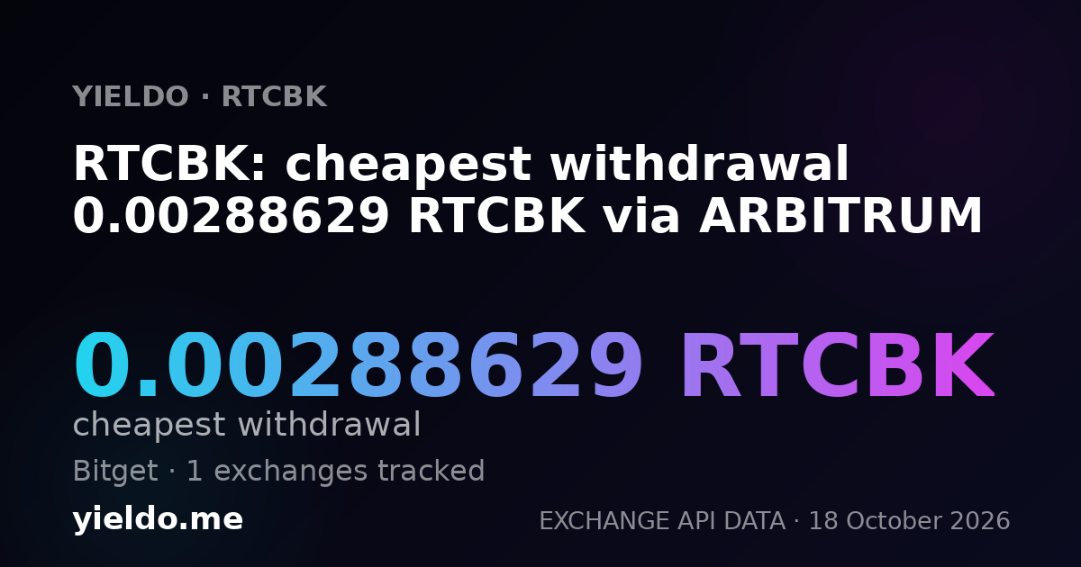 RTCBK: cheapest withdrawal 0.00288629 RTCBK via ARBITRUM