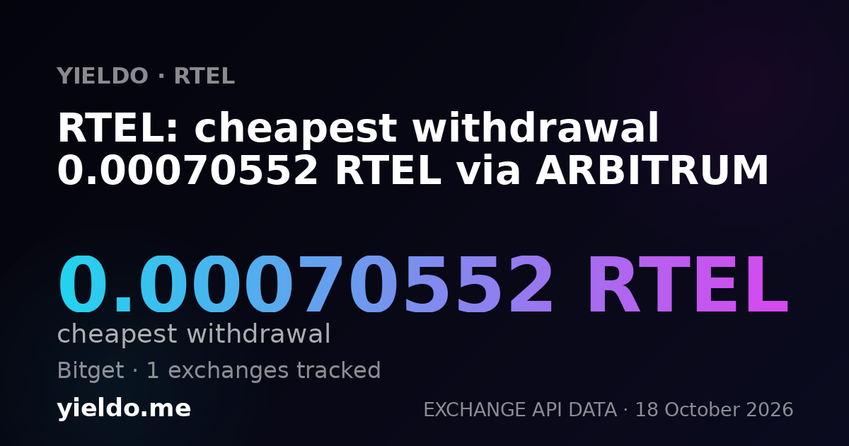 RTEL: cheapest withdrawal 0.00070552 RTEL via ARBITRUM