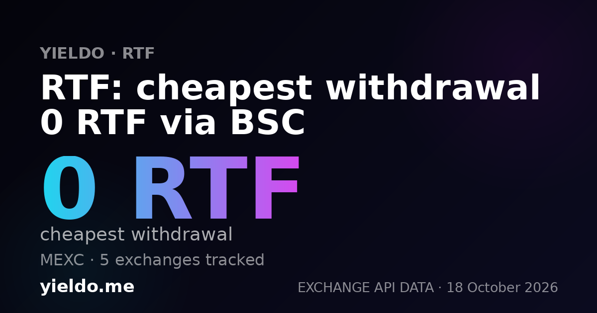 RTF: cheapest withdrawal 0 RTF via BSC
