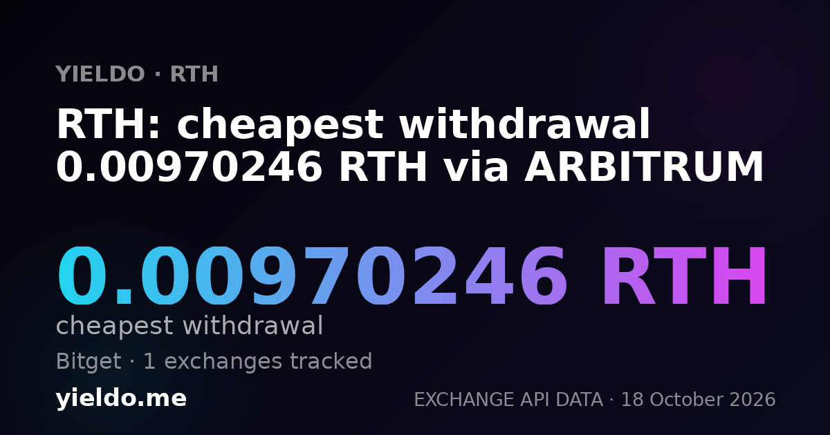 RTH: cheapest withdrawal 0.00970246 RTH via ARBITRUM