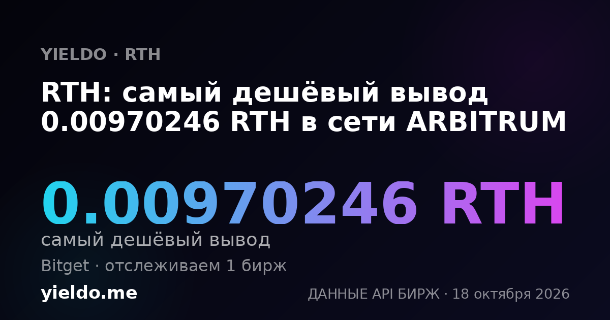 RTH: самый дешёвый вывод 0.00970246 RTH в сети ARBITRUM