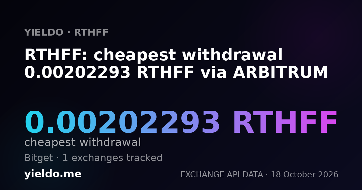 RTHFF: cheapest withdrawal 0.00202293 RTHFF via ARBITRUM