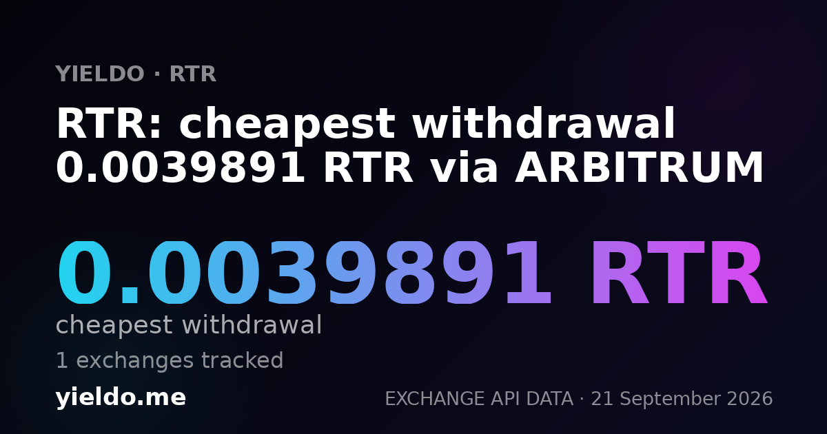 RTR: cheapest withdrawal 0.0039891 RTR via ARBITRUM