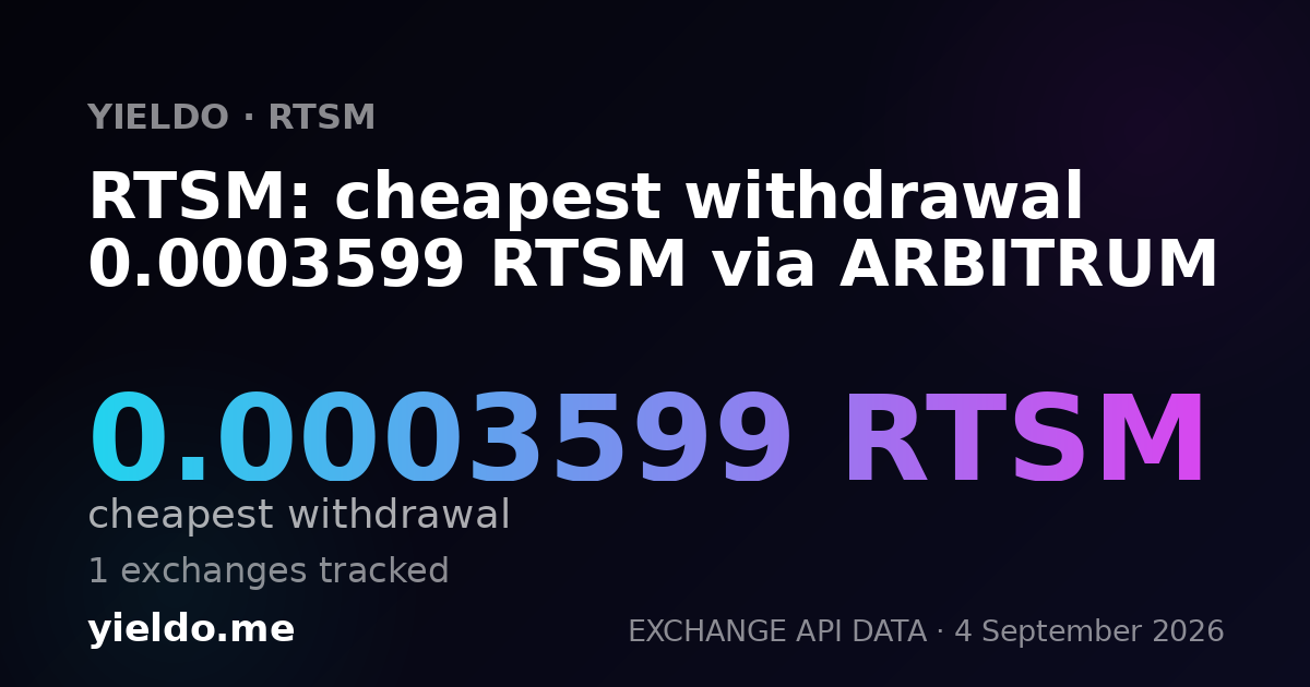 RTSM: cheapest withdrawal 0.0003599 RTSM via ARBITRUM