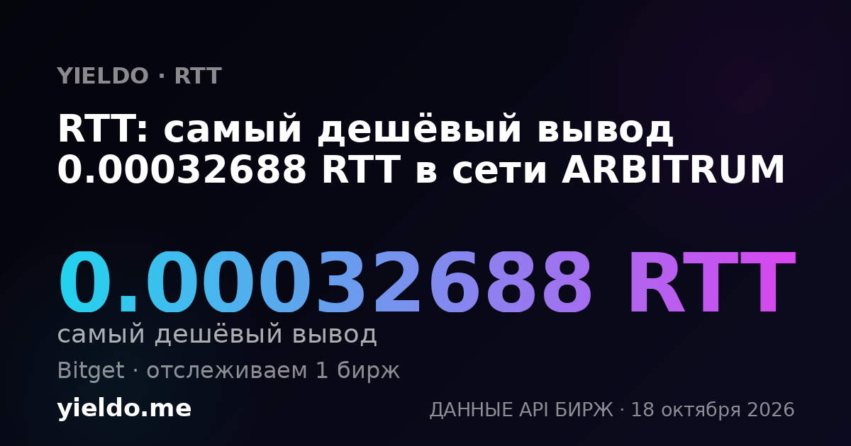 RTT: самый дешёвый вывод 0.00032688 RTT в сети ARBITRUM