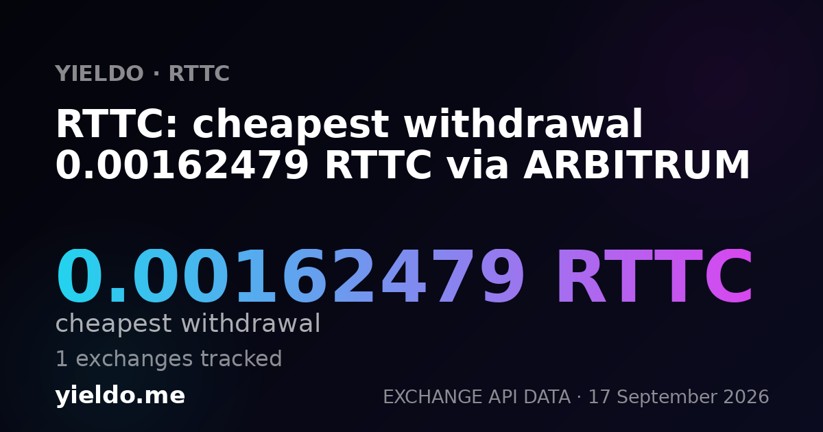 RTTC: cheapest withdrawal 0.00162479 RTTC via ARBITRUM