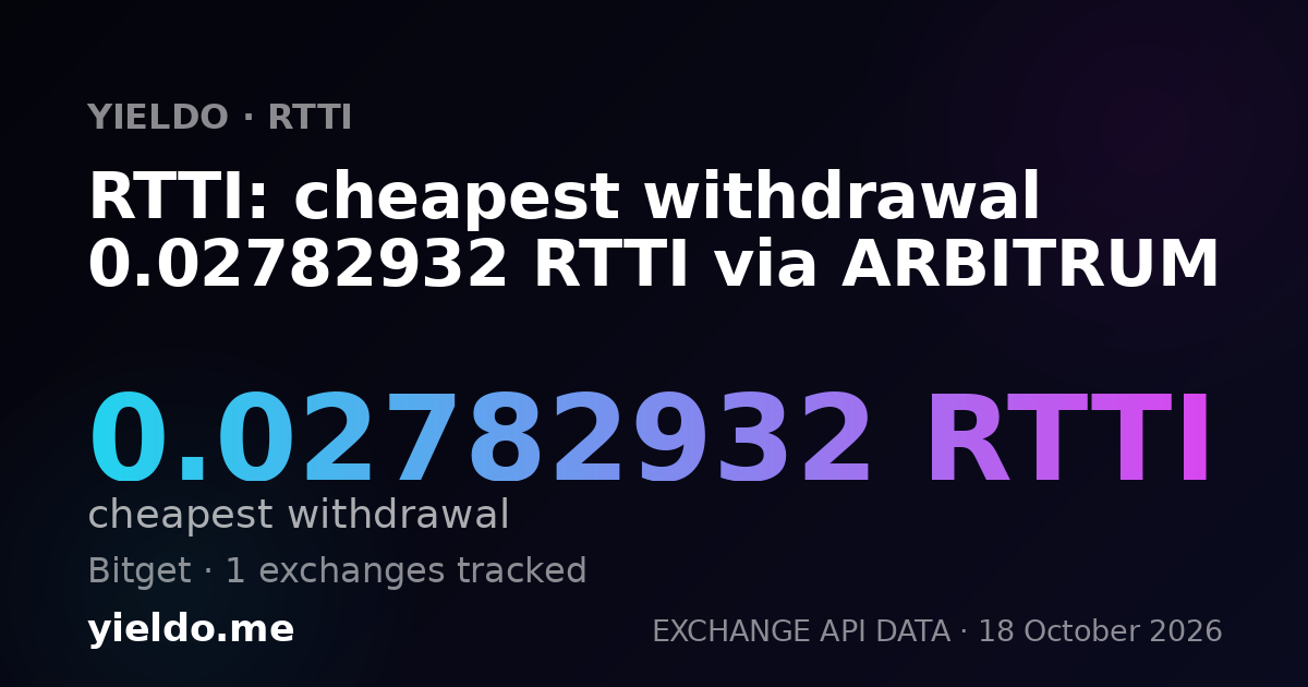 RTTI: cheapest withdrawal 0.02782932 RTTI via ARBITRUM