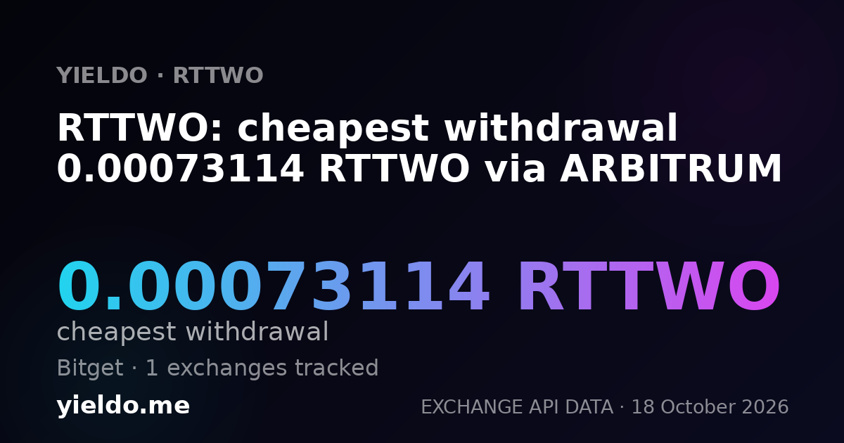 RTTWO: cheapest withdrawal 0.00073114 RTTWO via ARBITRUM