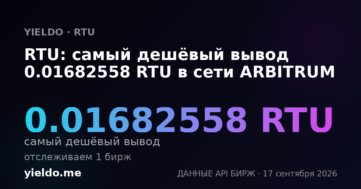 RTU: самый дешёвый вывод 0.01681615 RTU в сети ARBITRUM
