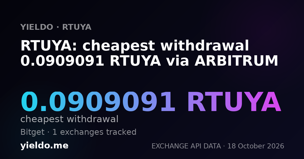 RTUYA: cheapest withdrawal 0.0909091 RTUYA via ARBITRUM