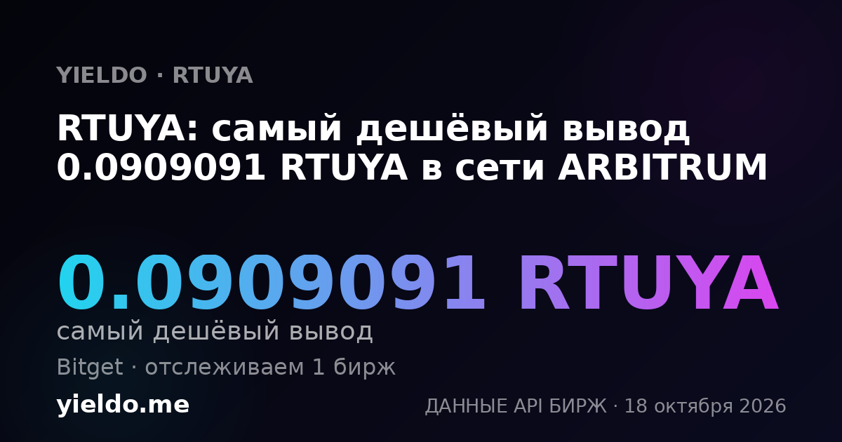 RTUYA: самый дешёвый вывод 0.0909091 RTUYA в сети ARBITRUM