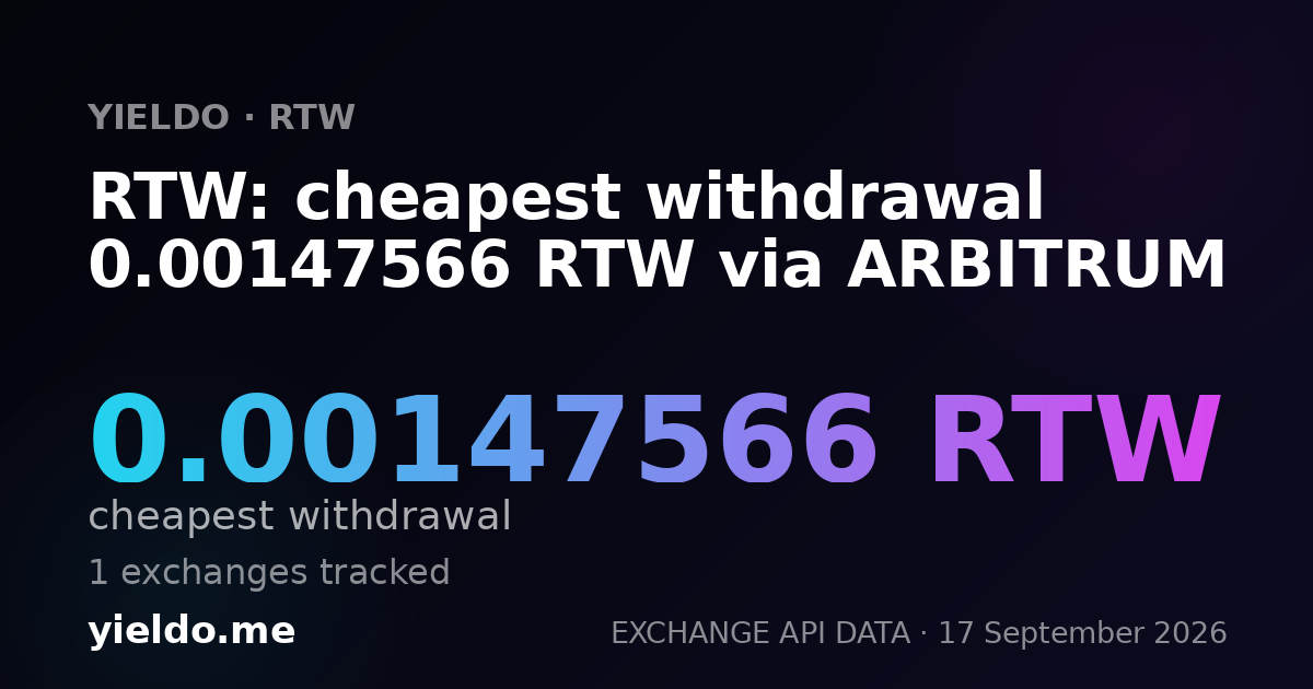 RTW: cheapest withdrawal 0.00146528 RTW via ARBITRUM