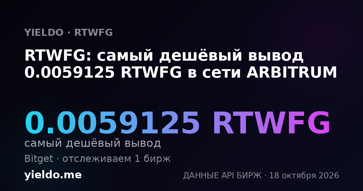 RTWFG: самый дешёвый вывод 0.0059125 RTWFG в сети ARBITRUM
