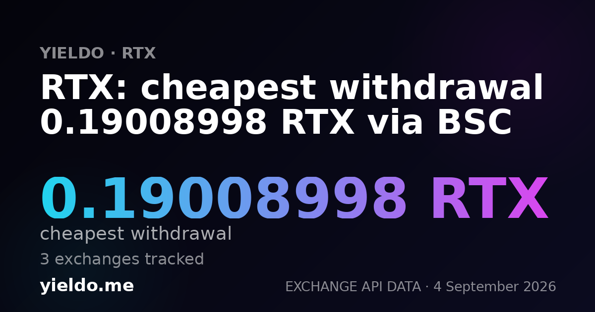 RTX: cheapest withdrawal 0.19008998 RTX via BSC
