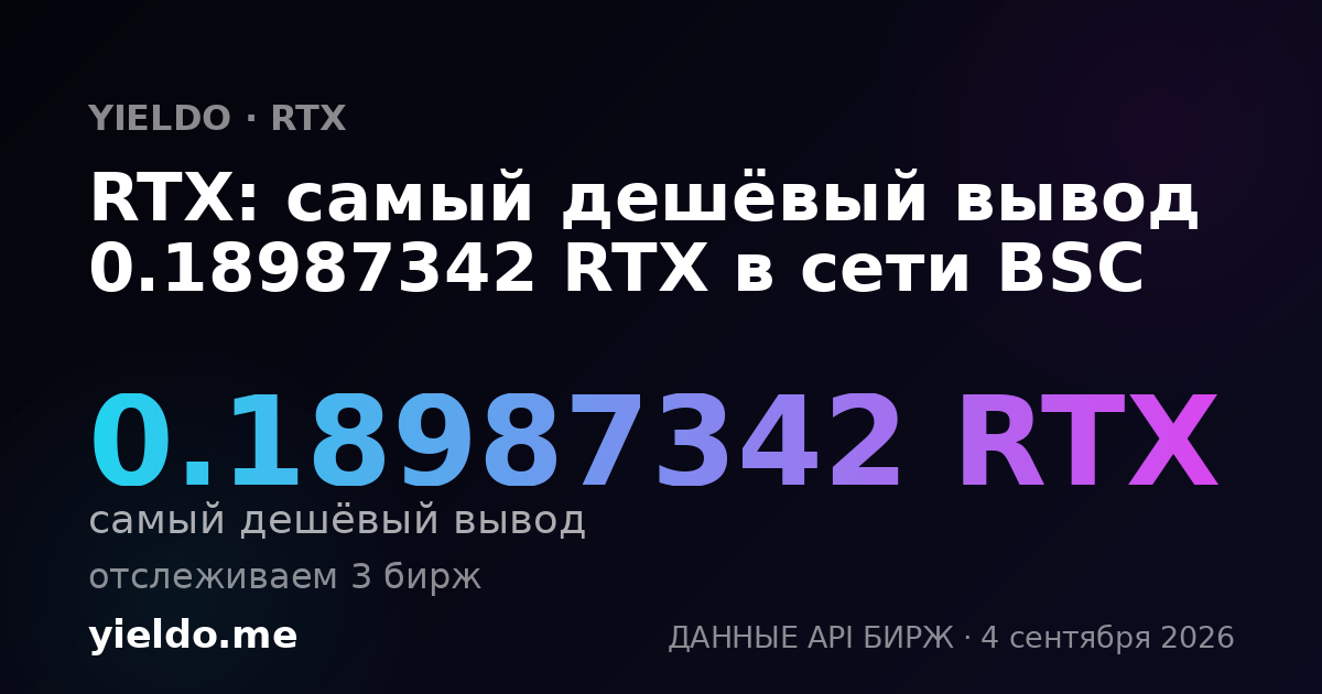 RTX: самый дешёвый вывод 0.18987342 RTX в сети BSC