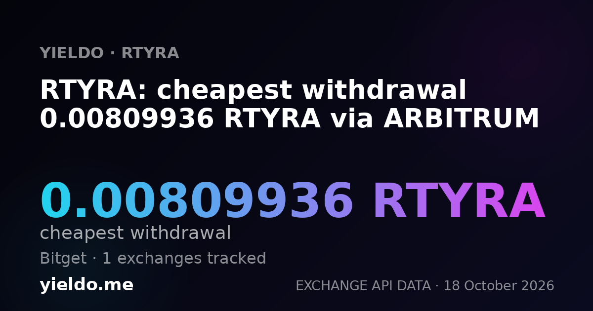 RTYRA: cheapest withdrawal 0.00809936 RTYRA via ARBITRUM