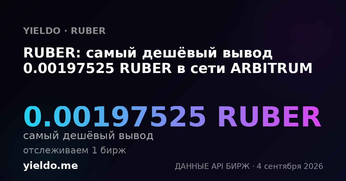 RUBER: самый дешёвый вывод 0.00197525 RUBER в сети ARBITRUM