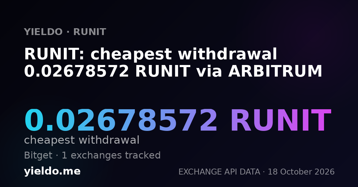 RUNIT: cheapest withdrawal 0.02678572 RUNIT via ARBITRUM