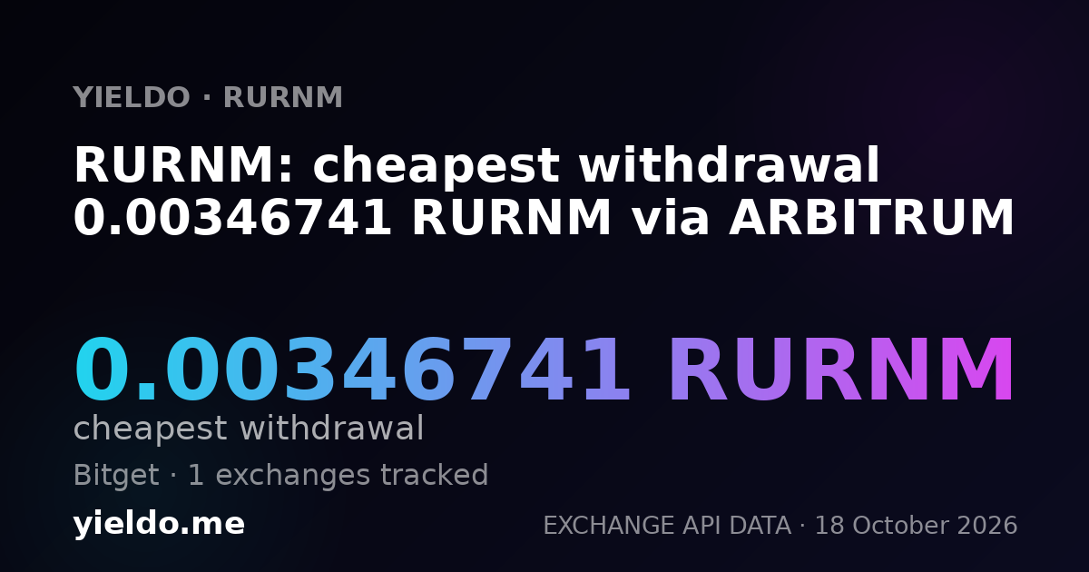 RURNM: cheapest withdrawal 0.00346741 RURNM via ARBITRUM
