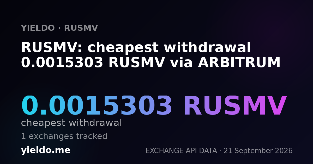 RUSMV: cheapest withdrawal 0.0015303 RUSMV via ARBITRUM
