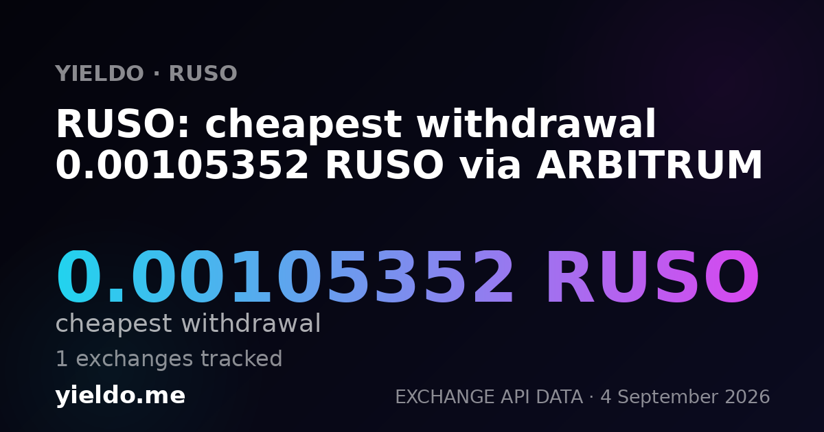 RUSO: cheapest withdrawal 0.00105352 RUSO via ARBITRUM