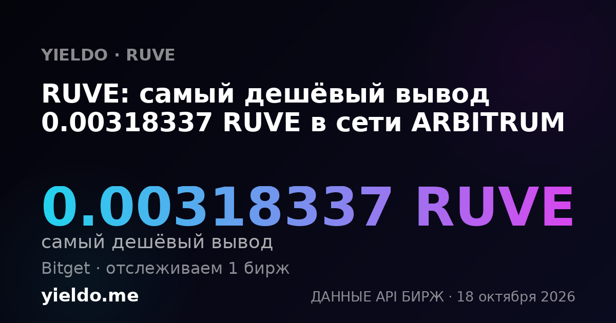 RUVE: самый дешёвый вывод 0.00318337 RUVE в сети ARBITRUM