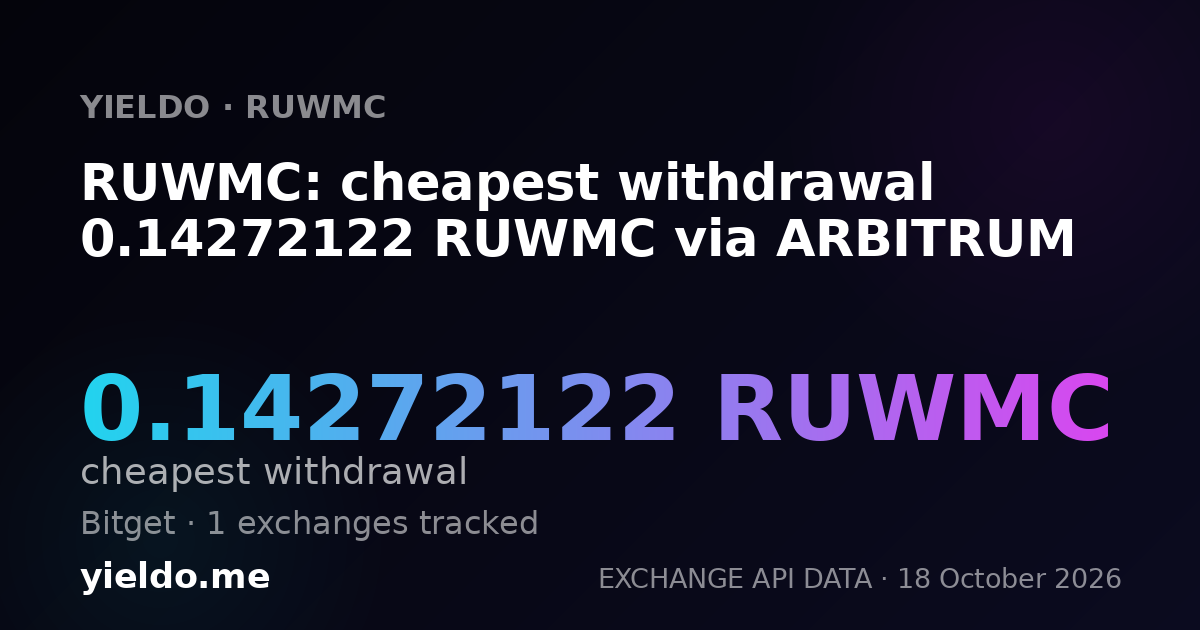 RUWMC: cheapest withdrawal 0.14272122 RUWMC via ARBITRUM